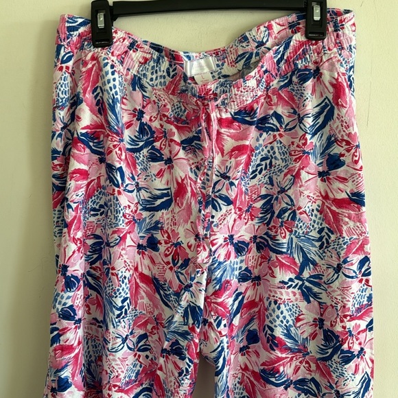 Stella Parker pink floral linen blend wide leg crop pants size L - Picture 2 of 4